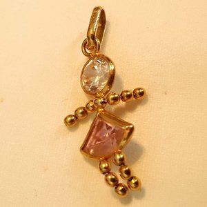 14K Yellow Gold Girl Charm Figure Pink Center Stone